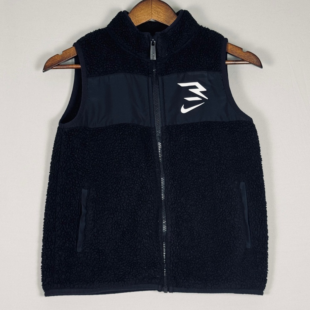 3 Brand Russell Wilson Nike Sherpa Fleece Vest Boys 10 Black Excellent Full Zip